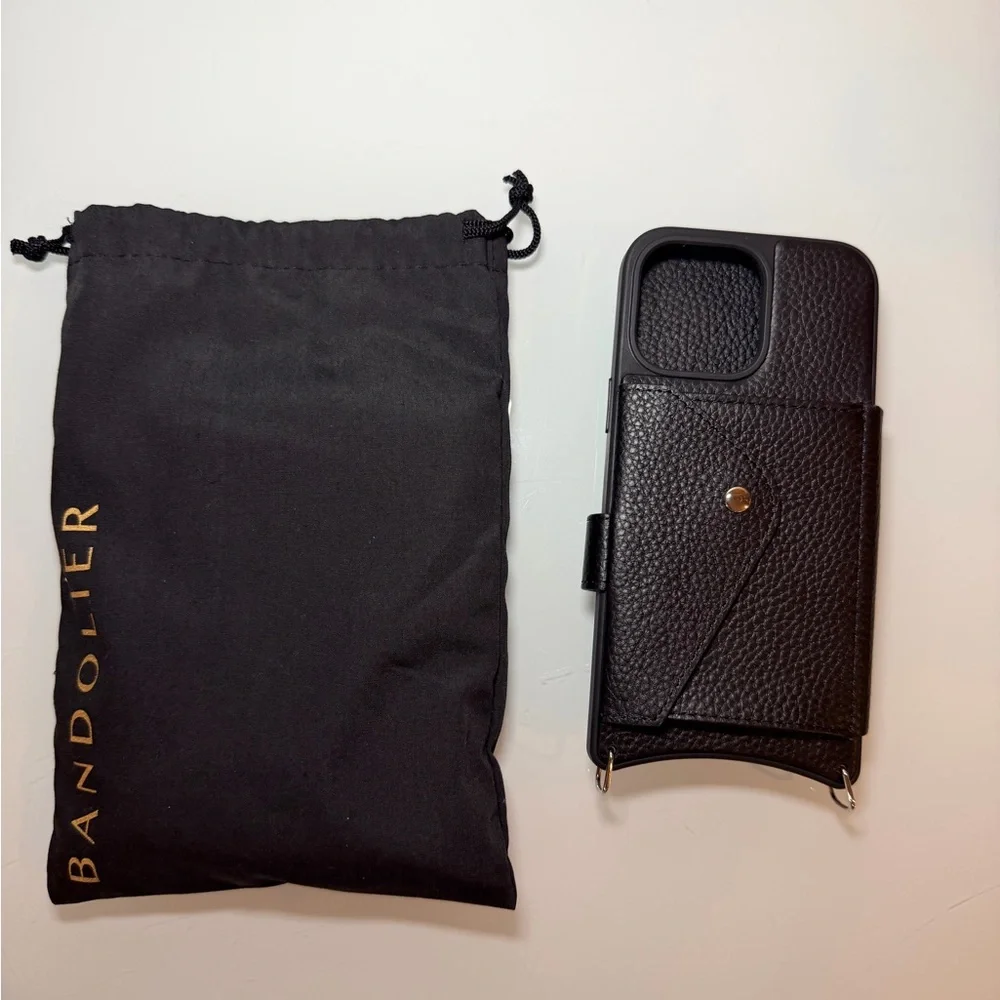 BANDOLIER Pebbled Leather Phone Case - Black/Silver iPhone14 Pro Max - CASE ONLY - Picture 1 of 4